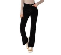 Nina Carter J221 Damen Hochtaillierte Bootcut Stretch-Cordhose aus Samtigem Kordel Vintage Schlaghose Cordjeans (Schwarz (J221-1), S)