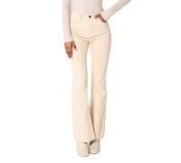 Nina Carter J221 Damen Hochtaillierte Bootcut Stretch-Cordhose aus Samtigem Kordel Vintage Schlaghose Cordjeans (Creme (J221-24), S)