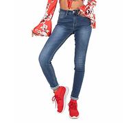 Nina Carter P076 Damen Skinny Fit Jeans High Waist Jeanshosen Push-Up Stretch Used-Look Denim Hose (Blau (P076-1), XS)