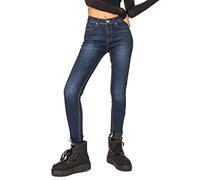 Nina Carter P076 Damen Skinny Fit Jeans High Waist Jeanshosen Push-Up Stretch Used-Look Denim Hose (Dunkelblau (P076-2b), S)