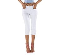 Nina Carter P132 Damen Capri Skinny Fit Jeanshosen HIGH Waist Jeans Used-Look Waschungseffekt, Weiß (P132-9), L