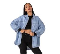Nina Carter S539 Damen Oversized Jeanshemd Leichte Jeansjacke Übergangsjacke Hemdjacken mit Waschungseffekt Used Look Casual
