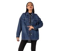 Nina Carter S539 Damen Oversized Jeanshemd Leichte Jeansjacke Übergangsjacke Hemdjacken mit Waschungseffekt Used Look Casual