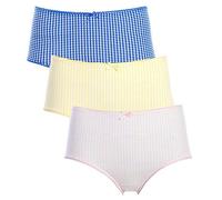 Nina von C 3 x Damen Hüftslip Slip Basic Unterwäsche kariert gelb rosa blau, Farbe:Mehrfarbig, Grösse:M - 38