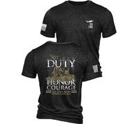Nine Line Duty Honor Courage Tri Blend T-Shirt - Unisex CharcoalBlack T-Shirt - Dropline Logo und amerikanische Flagge am Ärmel, Dunkelgrau Schwarz, L