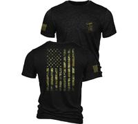 Nine Line T-Shirt mit amerikanischer Camo-Flagge, Symbol der Freiheit, patriotisches Hemd, Amerika-Flagge, Veteranen-Bekleidung, hergestellt in den USA, Dunkelgrau Schwarz, Mittel