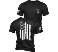 Nine Line T-Shirt mit amerikanischer Flagge, Symbol der Freiheit, patriotisch, Veteran Company America Stars and Stripes und Dropline Logo, Dunkelgrau Schwarz, Klein