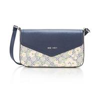Nine West Damen Bowie Mini Flap Crossbody Deisgner, Schwarze Tragetasche, Schlinge, Geldbörse, Handtasche, Trendtasche, Schultertasche, Marineblaues Blumen-Logo