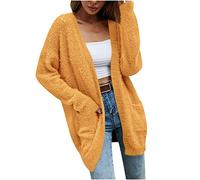 Ninedayx Damen-Fleecejacken, Winterjacke, Jacken für Damen, Übergröße, Kleidung für Damen, warme Jacken für Damen, langärmelige Tops, Plüsch, vorne offen, solider Mantel, A85, Gelb, L