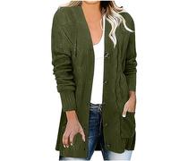 Ninedayx Langarm-Pullover für Damen, Strickjacke, leichter Pullover, 3/4-Ärmel, Pullover, leger, gerippt, Übergröße, Strickjacke, Größe 40, grobe Strickjacke, armee-grün, XXL