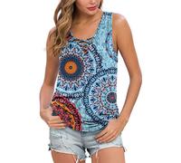 Ninee Damen Sommer ärmellose Criss Cross Casual Sexy Tank Tops Basic Bluse (Flower Multiple Blue,X-Large)