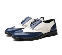 Ninepointninetynine Abendschuhe for Herren, Brogue-Schnürung, geprägte Flügelspitze, zweifarbig, veganes Leder, Oxford-Schuhe, rutschfeste Gummisohle, Blockabsatz, rutschfestes Low-Top (Color : Blau