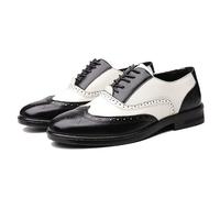 Ninepointninetynine Abendschuhe for Herren, Brogue-Schnürung, geprägte Flügelspitze, zweifarbig, veganes Leder, Oxford-Schuhe, rutschfeste Gummisohle, Blockabsatz, rutschfestes Low-Top (Color : Schwa