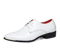 Ninepointninetynine Abendschuhe for Herren, for Schnüren, glänzend, Schlichte Zehenpartie, Lackleder, Derby-Schuhe, Blockabsatz, Gummisohle, Low-Top-Business (Color : Weiß, Size : 44 EU)