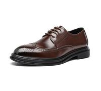 Ninepointninetynine Dress Oxford for Men Lace Up Pointed Burnished Toe Brogue Embossed Wing Tip Derby Shoes Block Heel Anti-Slip Slip Resistant Prom(Braun,45 EU)