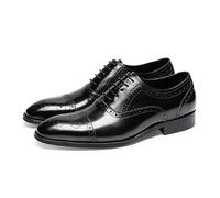 Ninepointninetynine Dress Oxford für Herren, Schnür-Brogue-Prägung, rund, brünierte Zehenpartie, Rindsleder, rutschfest, Blockabsatz, niedriger Bälleball, Abschlussball, Schwarz , 42 1/3 EU