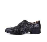 Ninepointninetynine Dress Oxford für Herren, Schnürschuhe, Krokodil-Alligator-Prägung, Derby-Schuhe, Leder, rutschfeste Gummisohle, Blockabsatz, rutschfest, Abschlussball, Schwarz , 40 2/3 EU