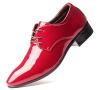 Ninepointninetynine Elegante Oxford-Schuhe for Herren, mit Schnürung, spitzer Zehenbereich, PU-Leder, einfarbig, Derby-Schuhe mit Gummisohle, niedriger Schaft, rutschfest, Blockabsatz, klassisch(rot,4