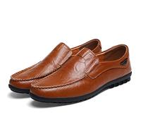 Ninepointninetynine Fahren Mokassins for Männer Echtes Leder Nähen Details Atmungsaktiv resistenter Flexibler Anti-Rutsch Casual Slip On (Color : Red Brown, Size : 43 EU)