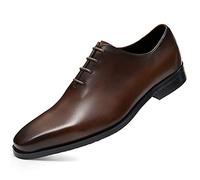 Ninepointninetynine Formale Herrenschuhe for Schnüren, Derby-Schuhe, quadratisch, polierte Zehenpartie, Leder, rutschfest, Blockabsatz, niedrige Spitze, rutschfeste Gummisohle, Hochzeit(Coffee,43 EU)