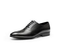 Ninepointninetynine Formelle Anzugschuhe für Herren, spitzer Zehenbereich, Schnürung, Blockschnitzerei, echtes Leder für die Arbeit, Schlupfschuhe für Party, erste Schicht aus Rindsleder, Schwarz , 42