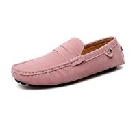 Ninepointninetynine Herren-Loafer mit runder Zehenkappe aus Wildleder, Penny-Fahrer-Loafer, bequem, flexibel, flacher Absatz, modisch, lässig, zum Hineinschlüpfen (Rosa, 10,5 UK)