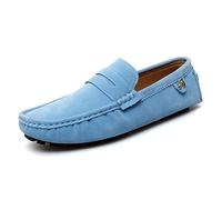 Ninepointninetynine Herren-Loafer mit runder Zehenkappe aus Wildleder, Penny-Fahrer-Loafer, bequem, flexibel, flacher Absatz, modisch, lässig, zum Hineinschlüpfen (Hellblau, 7.5 UK)