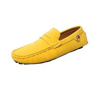 Ninepointninetynine Herren-Loafer mit runder Zehenkappe aus Wildleder, Penny-Fahrer-Loafer, bequem, flexibel, flacher Absatz, modisch, lässig, zum Hineinschlüpfen (Gelb, 43 EU)