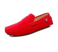 Ninepointninetynine Herren-Loafer mit runder Zehenkappe aus Wildleder, Penny-Fahrschuhe, bequem, flexibel, flacher Absatz, modisch, lässig, zum Hineinschlüpfen (Rot, 6.5 UK)