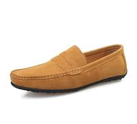Ninepointninetynine Herren-Loafer mit Schürze, Zehenbereich, Wildleder, Vamp, einfarbig, Penny-Loafer-Schuh, rutschfest, Flacher Absatz, Flexible Slipper for Gehen (Color : Light Brown, Size : 43 EU