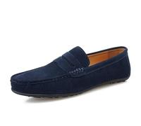 Ninepointninetynine Herren-Loafer mit Schürze, Zehenbereich, Wildleder, Vamp, einfarbig, Penny-Loafer-Schuh, rutschfest, Flacher Absatz, Flexible Slipper for Gehen (Color : Deep Blue, Size : 43 EU)