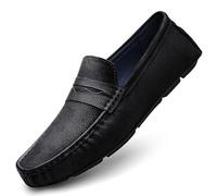 Ninepointninetynine Herren-Loafer-Schuh, quadratische Zehenpartie, Leder, Penny-Loafer for Fahren, widerstandsfähig, leicht, Flacher Absatz, Hochzeits-Slipper(Color:Schwarz,Size:37 EU)