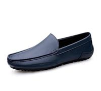 Ninepointninetynine Herren-Loafer-Schuh, runde Zehenpartie, einfarbig, Leder-Loafer-Schuhe, leicht, Flacher Absatz, bequemer Abschlussball, lässiger Slip-on (Color : Blau, Size : 39 EU)