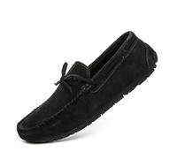 Ninepointninetynine Herren-Slipper aus Wildleder, Mokassins, Bootsschuhe, bequem, rutschfest, klassischer Slipper, Schwarz , 43.5 EU