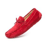 Ninepointninetynine Herren-Slipper aus Wildleder, Mokassins, Bootsschuhe, bequem, rutschfest, klassischer Slipper, rot, 43.5 EU