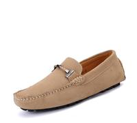 Ninepointninetynine Herren-Slipper mit quadratischer Zehenpartie, Nubukleder, Driving Style, Loafer, widerstandsfähig, leicht, bequem, Hochzeits-Slipper, beige, 40 2/3 EU