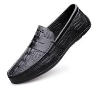 Ninepointninetynine Herren-Slipper mit runder Zehenpartie, veganes Leder, Krokodil-Druck, leicht, bequem, rutschfest, Outdoor-Slipper, Schwarz , 41 1/3 EU