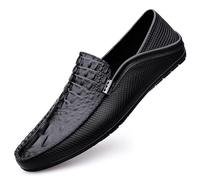 Ninepointninetynine Herren-Slipper mit runder Zehenpartie, veganes Leder, Krokodil-Druck, rutschfest, flexibel, flacher Absatz, lässige Slip-Ons, Schwarz , 42 2/3 EU