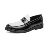 Ninepointninetynine Herren-Slipper mit runder Zehenpartie, veganes Leder, zweifarbig, bequem, widerstandsfähig, rutschfest, für Hochzeit, Outdoor, schwarz / weiß, 42 1/3 EU