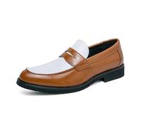 Ninepointninetynine Herren-Slipper mit runder Zehenpartie, veganes Leder, zweifarbig, bequem, widerstandsfähig, rutschfest, für Hochzeit, Outdoor, Gelb und Weiß, 41 1/3 EU