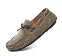 Ninepointninetynine Herren-Slipper mit runder Zehenpartie, Wildleder, Vamp Bootsschuhe, Mokassins, Schuhe, rutschfest, bequem, widerstandsfähig, klassisch, Hochzeits-Slipper, khaki, 42 2/3 EU