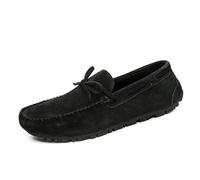 Ninepointninetynine Herren-Slipper mit runder Zehenpartie, Wildleder, Vamp Bootsschuhe, Mokassins, Schuhe, rutschfest, bequem, widerstandsfähig, klassisch, Hochzeits-Slipper, Schwarz , 42 2/3 EU