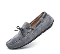 Ninepointninetynine Herren-Slipper mit runder Zehenpartie, Wildleder, Vamp Bootsschuhe, Mokassins, Schuhe, rutschfest, bequem, widerstandsfähig, klassisch, Hochzeits-Slipper, Grau, 42 2/3 EU