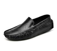 Ninepointninetynine Herren-Slipper, PU-Leder, runde Zehenpartie, Fahrstil-Loafer, leicht, rutschfest, bequem, Klassische Slipper for Gehen (Color : Schwarz, Size : 41 EU)