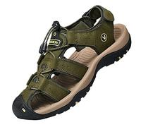 Ninepointninetynine Klassische Herren-Sandalen mit geschlossenen Zehen, Fischersandale, verstellbare, Wasserabweisende Wandersandalen aus Leder (Color : Grün, Size : 44 EU)