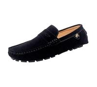 Ninepointninetynine Loafer für Herren, runde Zehenpartie, Wildleder-Obermaterial, Penny-Driving-Loafer, bequem, flexibel, flacher Absatz, modisch, lässig, zum Reinschlüpfen (Schwarz, Größe 42)