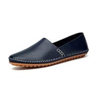 Ninepointninetynine Loafer-Schuhe Fahren Mokassins for Männer Echtes Leder Runde Zehennähte Details Flacher Ferse-resistenter Rutschfester Leichter Flexibler Outdoor-Slip auf (Color : Blau, Size : 3