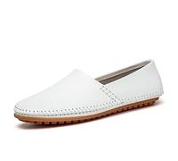 Ninepointninetynine Loafer-Schuhe Fahren Mokassins for Männer Echtes Leder Runde Zehennähte Details Flacher Ferse-resistenter Rutschfester Leichter Flexibler Outdoor-Slip auf (Color : Weiß, Size : 4