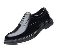 Ninepointninetynine Oxford Anzugschuhe für Herren, Schnürschuhe, runde brünierte Zehenpartie, PU-Leder, rutschfester Blockabsatz, Gummisohle, rutschfest, niedriges Oberteil, klassisch, Schwarz , 41