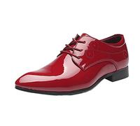 Ninepointninetynine Oxford-Kleidschuhe for Herren, Schnürschuhe mit spitzer Zehenpartie, Derby-Schuhe aus PU-Leder, rutschfeste Gummisohle, Blockabsatz, rutschfeste Hochzeit(rot,46 EU)